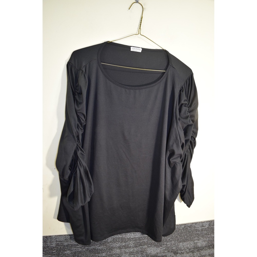 Kiyonna Black Ruched Long Sleeve Top Shirt WOMENS 4X Black USA MADE